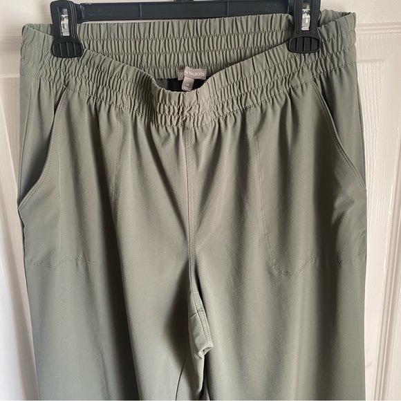 T by Talbots Olive Green Elastic Waist Thin Cropped Pant with Ankle Tie Medium - Picture 3 of 7